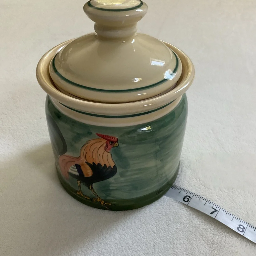 Vintage Oxney Green Rooster Canister Jar Made in England Farmhouse Kitchen